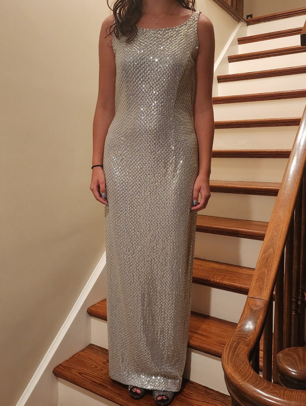 Silver/ Light Blue Sequin Sleeveless Column Dress